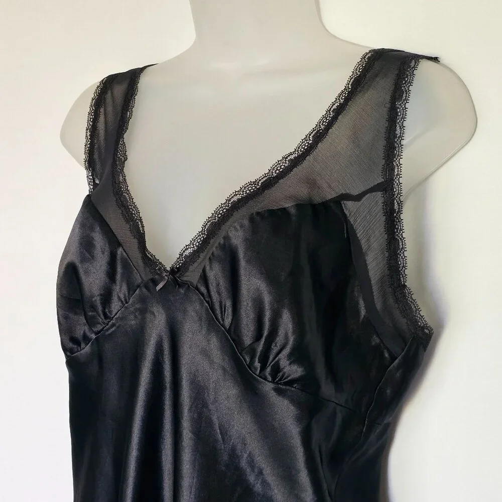 California Dynasty Black Satin‎ Lace Camisole Babydoll Top Size M Whimsigoth 90s